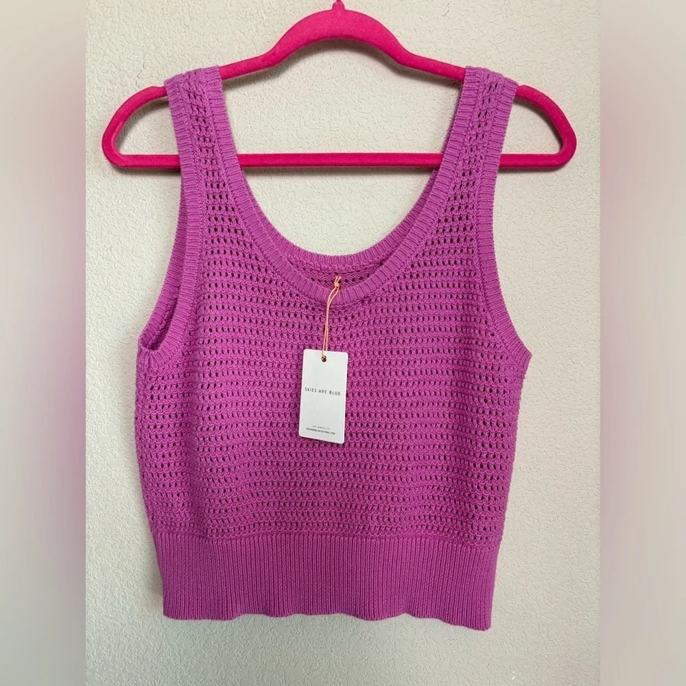 NWT Skies Are Blue Isla Rose Violet Lose Knit Crochet Tank and Midi Skirt Set M - Picture 6 of 13